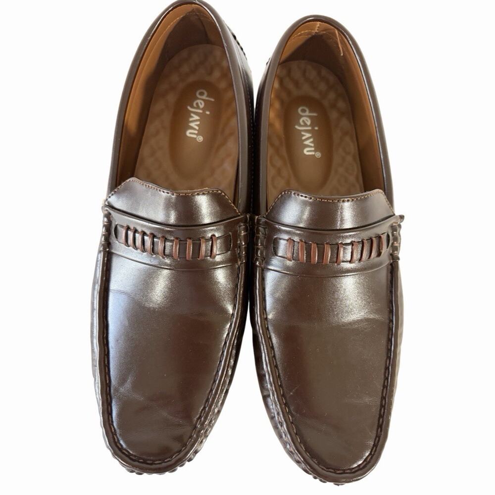 Dejavu Mens US 10.5 Brown Faux Leather Slip On Loafer Round Toe Woven